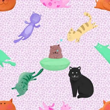 Seamless repeating pattern with adorable cute cats Stock Illustration