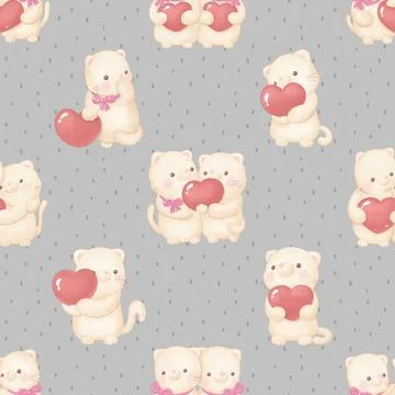 Seamless repeating pattern with adorable cute cats Stock Illustration