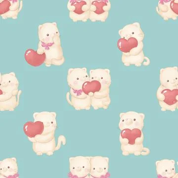 Seamless repeating pattern with adorable cute cats 스톡 일러스트
