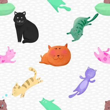 Seamless repeating pattern with adorable cute cats Illustrazione stock