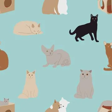 Seamless repeating pattern with adorable cute cats Illustrazione stock