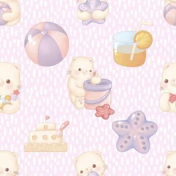 Seamless repeating pattern with adorable cute cats Stock Illustration