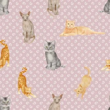 Seamless repeating pattern with adorable cute cats Illustrazione stock