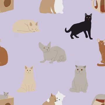 Seamless repeating pattern with adorable cute cats Stock Illustration