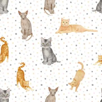 Seamless repeating pattern with adorable cute cats Stock Illustration