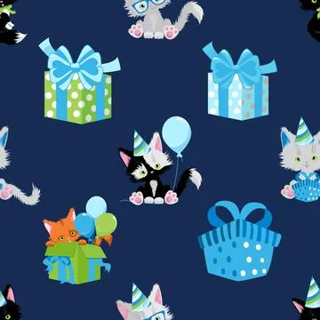 Seamless repeating pattern with adorable cute cats Stock Illustration