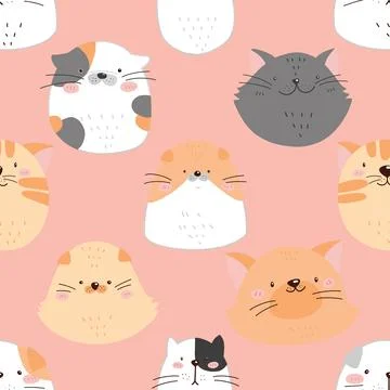 Seamless repeating pattern with adorable cute cats Stock Illustration