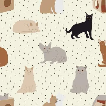 Seamless repeating pattern with adorable cute cats Stock Illustration
