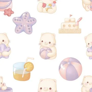 Seamless repeating pattern with adorable cute cats Stock Illustration