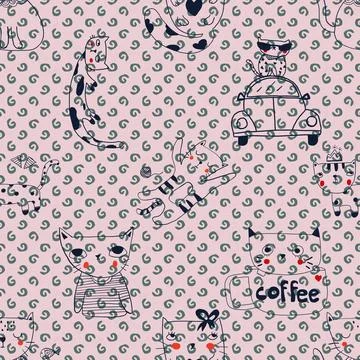Seamless repeating pattern with adorable cute cats Stock Illustration
