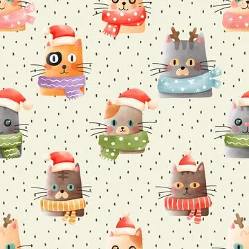 Seamless repeating pattern with adorable cute cats Stock Illustration