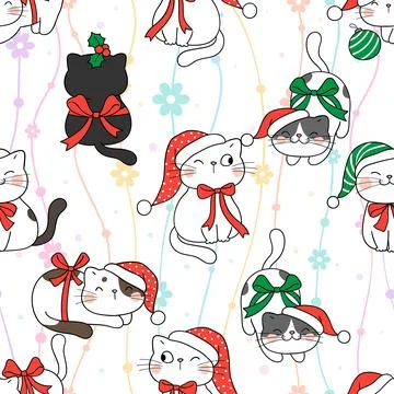 Seamless repeating pattern with adorable cute cats Stock Illustration