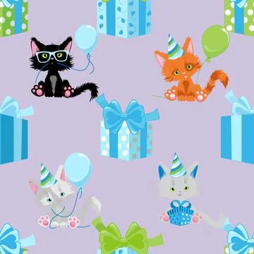 Seamless repeating pattern with adorable cute cats Stock Illustration