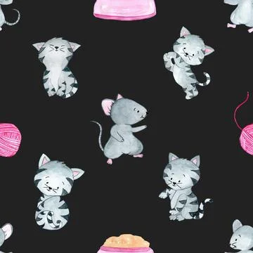 Seamless repeating pattern with adorable cute cats Illustrazione stock