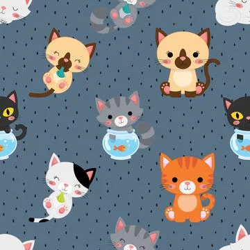 Seamless repeating pattern with adorable cute cats Illustrazione stock