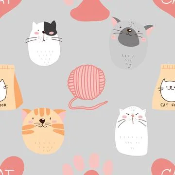 Seamless repeating pattern with adorable cute cats 스톡 일러스트