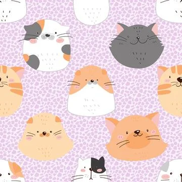 Seamless repeating pattern with adorable cute cats Stock Illustration