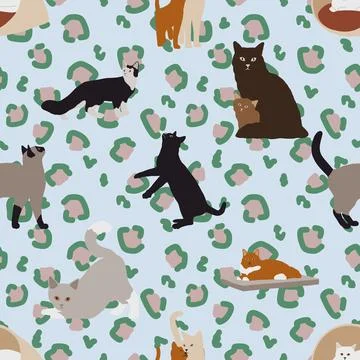Seamless repeating pattern with adorable cute cats Illustrazione stock