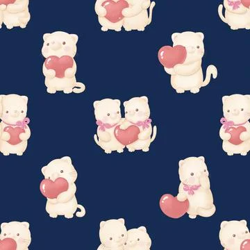 Seamless repeating pattern with adorable cute cats Stock Illustration