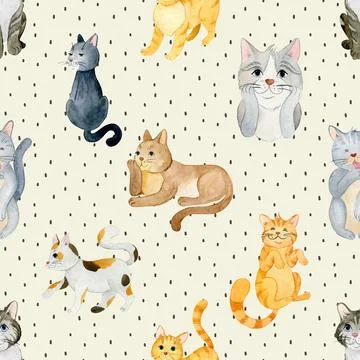 Seamless repeating pattern with adorable cute cats Stock Illustration