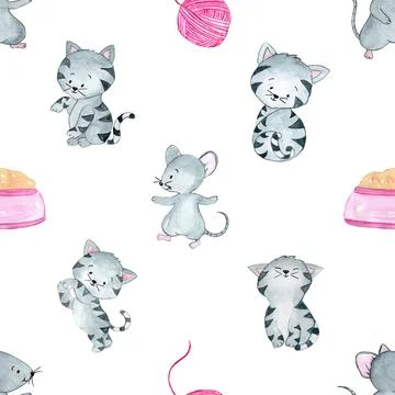 Seamless repeating pattern with adorable cute cats Illustrazione stock