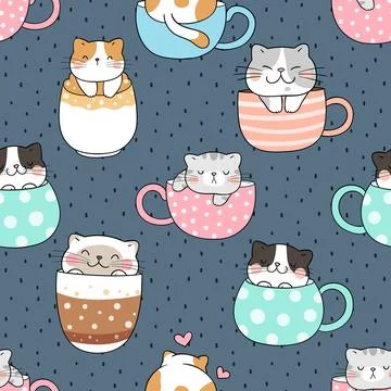Seamless repeating pattern with adorable cute cats Illustrazione stock