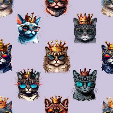 Seamless repeating pattern with adorable cute cats Stock Illustration