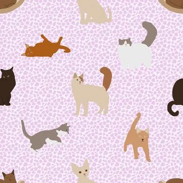 Seamless repeating pattern with adorable cute cats Stock Illustration