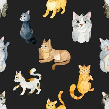 Seamless repeating pattern with adorable cute cats Illustrazione stock