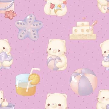 Seamless repeating pattern with adorable cute cats Stock Illustration