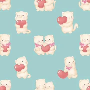 Seamless repeating pattern with adorable cute cats Stock Illustration