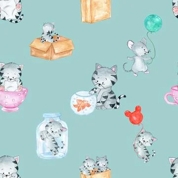 Seamless repeating pattern with adorable cute cats Illustrazione stock