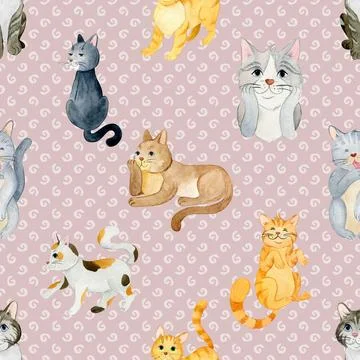 Seamless repeating pattern with adorable cute cats Stock Illustration