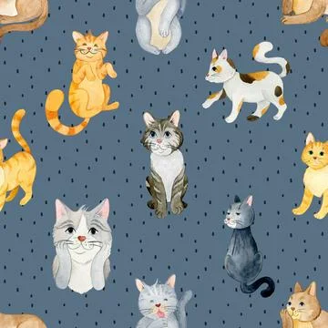 Seamless repeating pattern with adorable cute cats Illustrazione stock