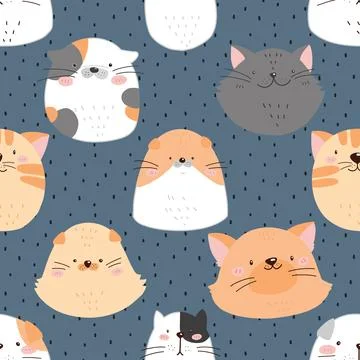 Seamless repeating pattern with adorable cute cats Stock Illustration