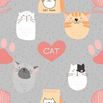 Seamless repeating pattern with adorable cute cats Stock Illustration