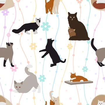 Seamless repeating pattern with adorable cute cats Illustrazione stock