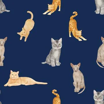 Seamless repeating pattern with adorable cute cats Stock Illustration