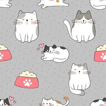 Seamless repeating pattern with adorable cute cats Stock Illustration