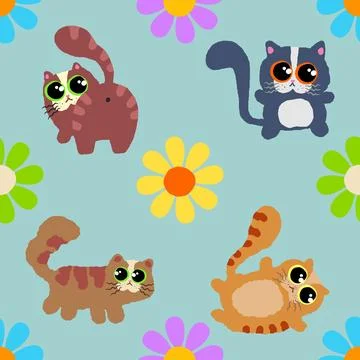 Seamless repeating pattern with adorable cute cats Stock Illustration