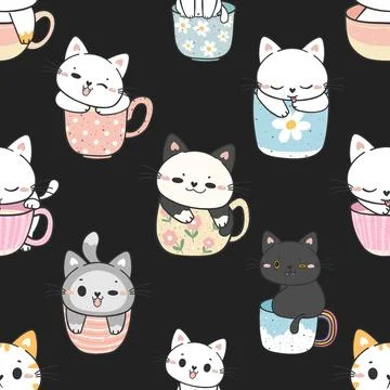 Seamless repeating pattern with adorable cute cats Illustrazione stock