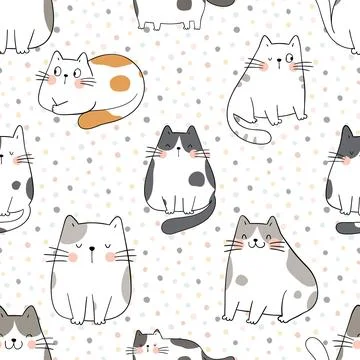Seamless repeating pattern with adorable cute cats Stock Illustration