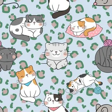Seamless repeating pattern with adorable cute cats Illustrazione stock