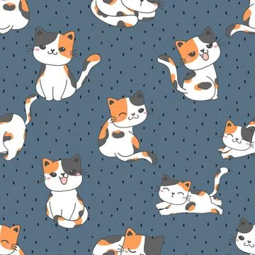 Seamless repeating pattern with adorable cute cats Stock Illustration