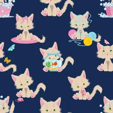 Seamless repeating pattern with adorable cute cats Illustrazione stock