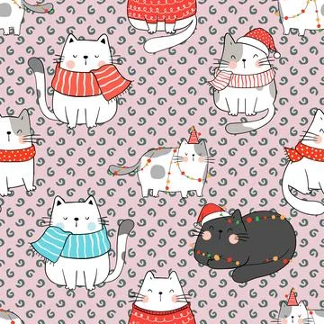 Seamless repeating pattern with adorable cute cats Stock Illustration