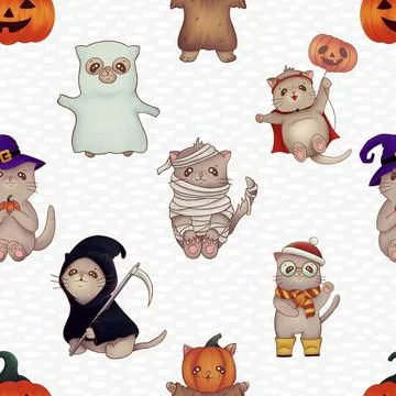 Seamless repeating pattern with adorable cute cats Stock Illustration