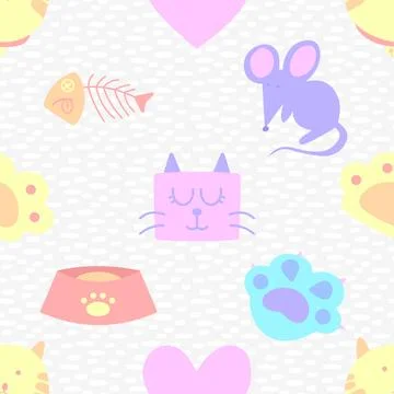 Seamless repeating pattern with adorable cute cats Stock Illustration