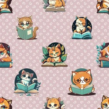 Seamless repeating pattern with adorable cute cats Stock Illustration