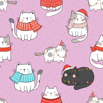 Seamless repeating pattern with adorable cute cats Stock Illustration